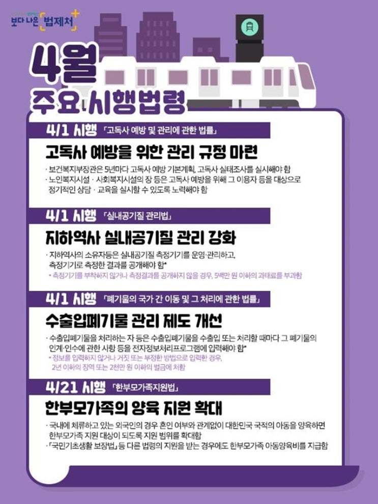 법제처, 4월 시행법령 이렇게 달라집니다