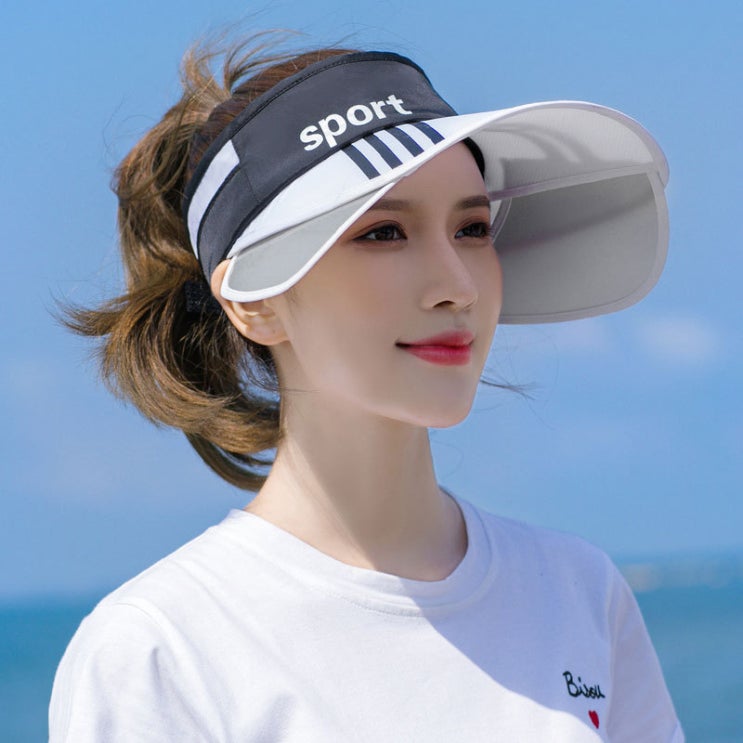 후기가 정말 좋은 골프모자 골프 모자 햇빛차단모자 썬캡 여성 야외운동 여성라이딩 코디하기쉬운 배색 태양 차양모자, 검정색과 흰색 추천해요