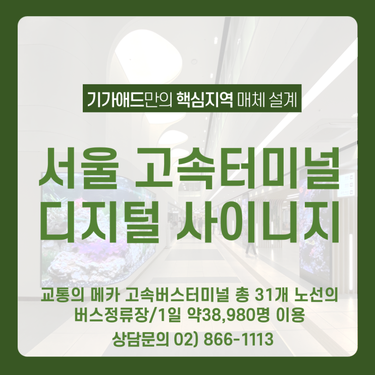  [고속버스터미널 디지털 사이니지 광고] 총 31개 노선의 버스정류장/1일 약38,980명 이용 서울, 강남 터미널