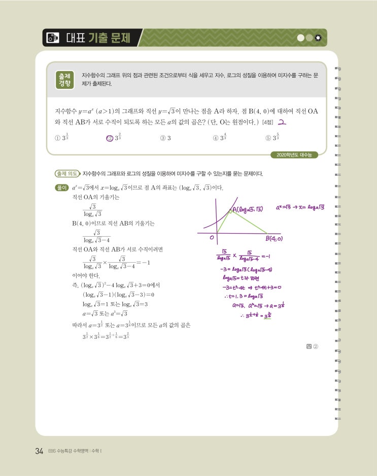 수능특강 수학1 p34, p35) 02 지수함수와 로그함수 대표 기출 문제 문제 및 풀이 수능특강 수학1 p34, p35) 02 지수함수와 로그함수 대표 기출 문제 문제 및 풀이