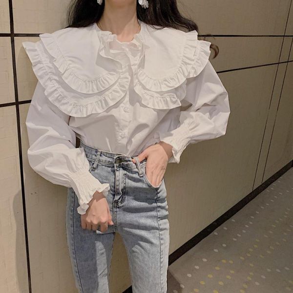 많이 찾는 퐁순싸롱 루즈핏 화이트 더블 프릴 빅 카라 쉬폰 블라우스 SH 추천합니다 많이 찾는 퐁순싸롱 루즈핏 화이트 더블 프릴 빅 카라 쉬폰 블라우스 SH 추천합니다