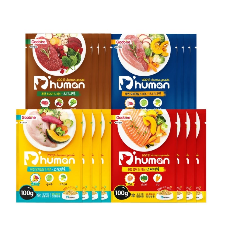 구매평 좋은 굽네듀먼 강아지 자연화식 오리지널set 100g 혼합 4종, 4set, 닭가슴살+오리안심+연어+소고기 좋아요 구매평 좋은 굽네듀먼 강아지 자연화식 오리지널set 100g 혼합 4종, 4set, 닭가슴살+오리안심+연어+소고기 좋아요