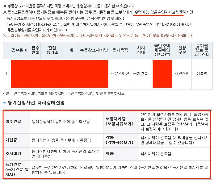  셀프등기 소유권이전등기 진행 상황 확인 방법
