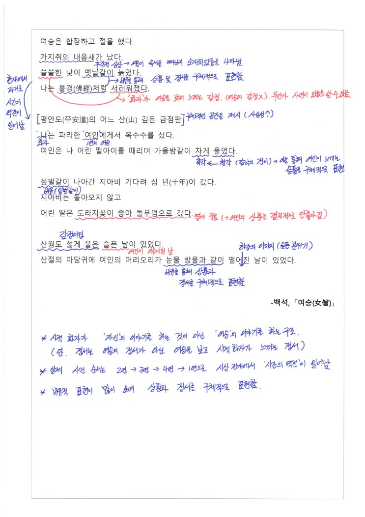  여승 - 백석, 해설 및 포인트 쏙쏙!!