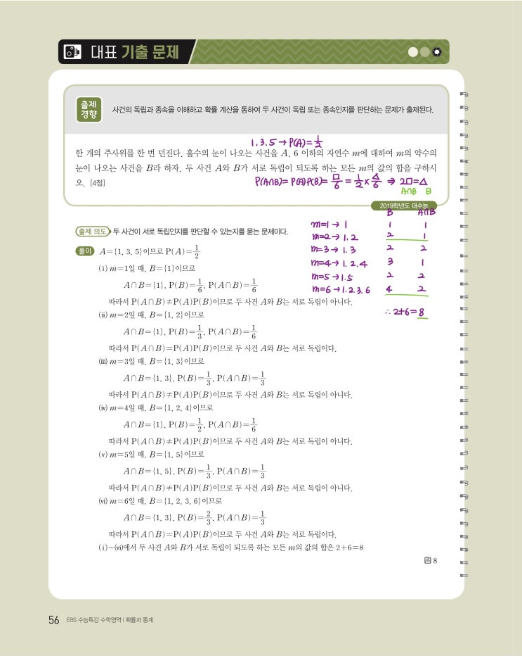 수능특강 확률과 통계 p56, p57) 04 조건부확률 대표 기출 문제 문제 및 풀이