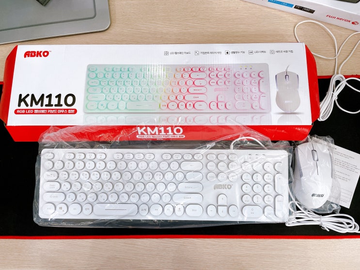 ABKO 사무실 예쁜 키보드 소음 적은 마우스 추천 화이트 KM110