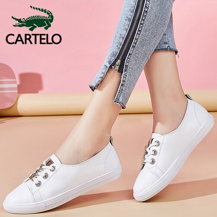 인기 급상승인 캐 티 로 악어 (cartelo) 패션 의 흰 신발 여자 얕 은 입 플랫 슈 즈 여학생 버 좋아요