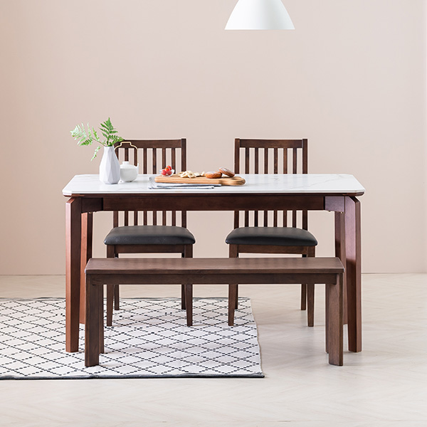 최근 인기있는 레이디가구 그라치아 12T 통세라믹 4인 6인 원목 식탁 세트, 01. 4인 클래식_벤치1+의자2_화이트 ···