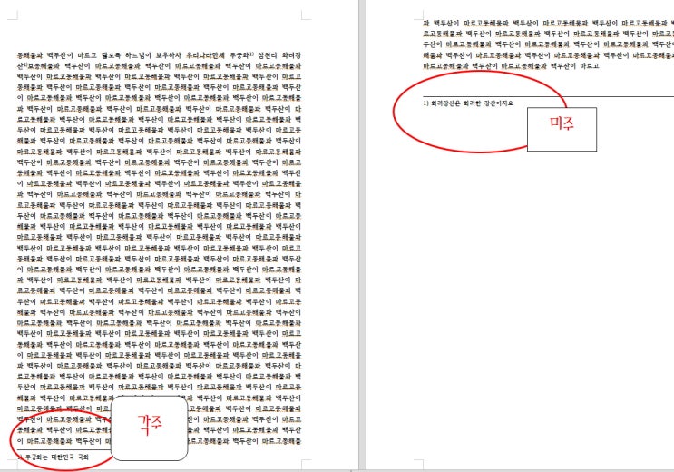  한글 한컴오피스 문서작업 기초 각주 미주 넣기 빼기 방법