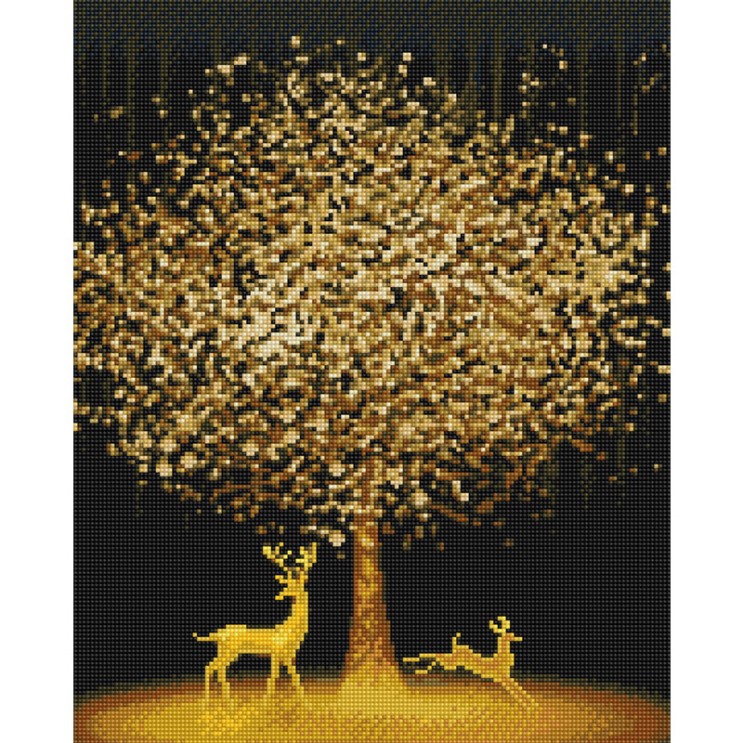 인기 급상승인 아트조이 DIY 보석 십자수 캔버스형 50 x 40 cm, 황금나무와 꽃사슴, 1개 ···