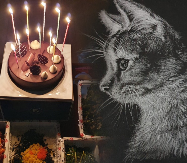  휴일일상- 고양이 그림 그리기 #생일 #단색재료로그림그리기