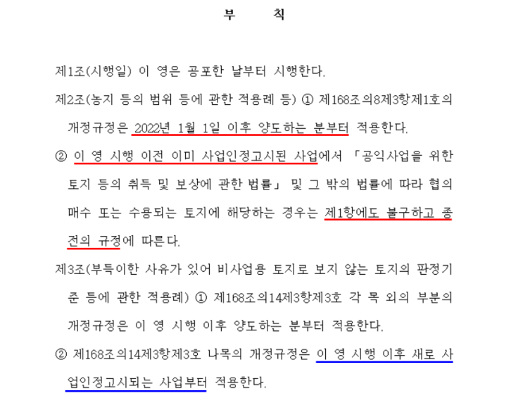  주말농장 및 수용되는 토지 비사업용토지 적용 시행일(소득세법시행령 개정안)