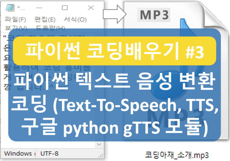 [파이썬 코딩배우기 #3] 파이썬 gTTS 모듈을 활용한 문장-음성 변환하기 (text-to-speech, TTS) 예제코드 (ft. google gTTS python 모듈 ^^)