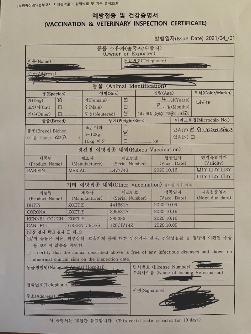 이민 준비 #03 - 강아지 동물검역증명서 발급 : 네이버 블로그