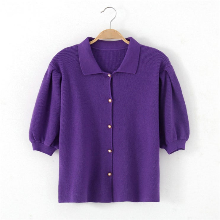 선호도 좋은 POLO 넥 니트 가디건 여성 봄가을 벌룬소매 숏 상의 좋아요 선호도 좋은 POLO 넥 니트 가디건 여성 봄가을 벌룬소매 숏 상의 좋아요