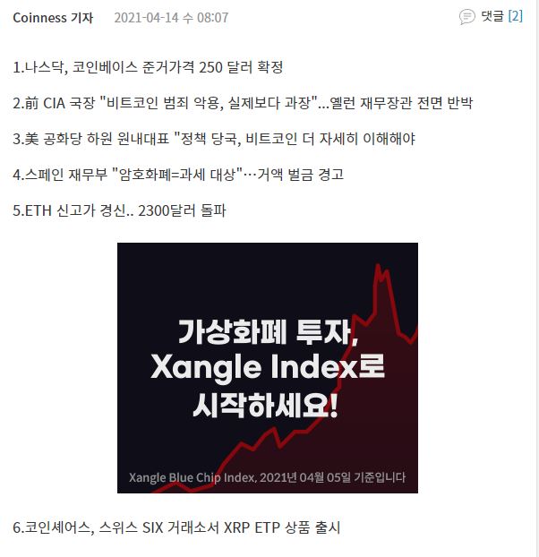  코인뉴스) 4월 14일 암호화폐 아침 브리핑