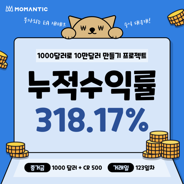 [123일차] 모맨틱FX 자동매매 수익인증 누적수익 3181.69달러