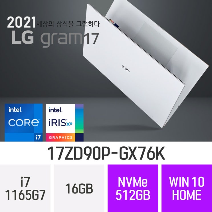  최근 많이 팔린 LG 2021 그램17 17ZD90P-GX76K, 16GB, 512GB, 윈도우 포함 좋아요