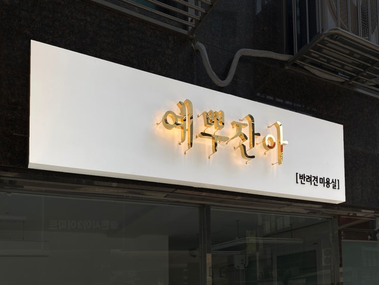  예뿌잔아/미니어닝/어닝/어닝제작/티타늄골드미러/까치발티타늄골드미러간판/골드미러/애견샵간판/카페어닝/애견미용실간판/까치발간판/디자인사인/사인그라피스튜디오/