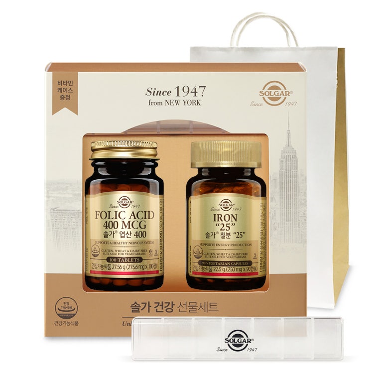 잘나가는 솔가 엽산 400 27.56g + 철분 25 22.5g + 쇼핑백 + 알약케이스 세트, 1세트 추천해요 잘나가는 솔가 엽산 400 27.56g + 철분 25 22.5g + 쇼핑백 + 알약케이스 세트, 1세트 추천해요