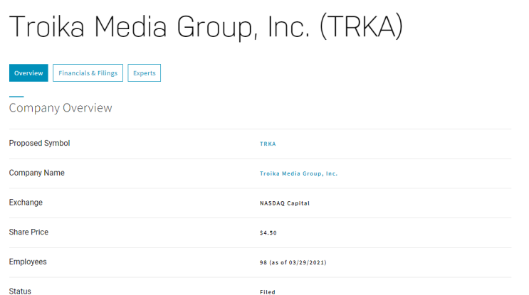  4월 16일 미국 상장하는 TRKA 정보