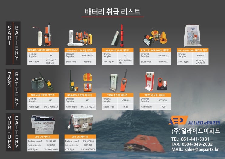  얼라이드이파트(AEP)- 배터리 제품 리스트