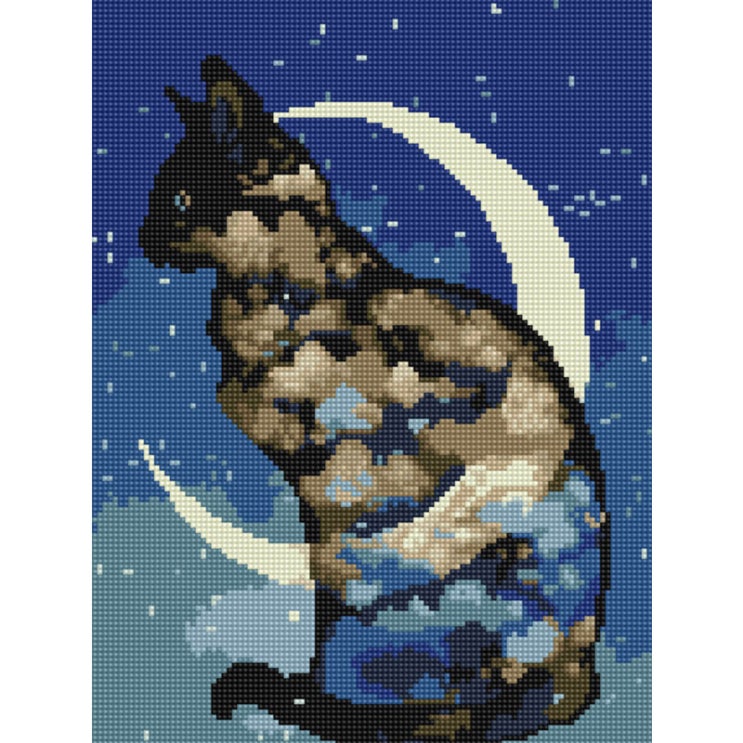  선호도 높은 아트조이 DIY 보석십자수 캔버스형 30 x 40 cm, 달과 고양이, 1개 ···