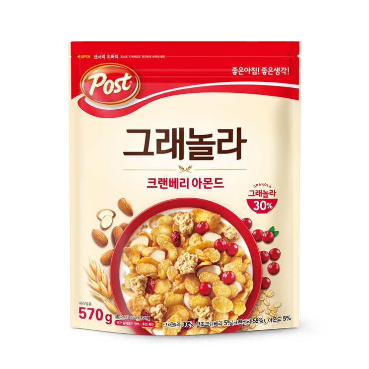 의외로 인기있는 포스트 그래놀라 크랜베리 아몬드 시리얼, 570g, 1개 ···