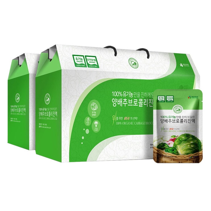 잘나가는 산들해 유기농 양배추즙 양배추브로콜리즙, 60팩, 90ml 좋아요 잘나가는 산들해 유기농 양배추즙 양배추브로콜리즙, 60팩, 90ml 좋아요