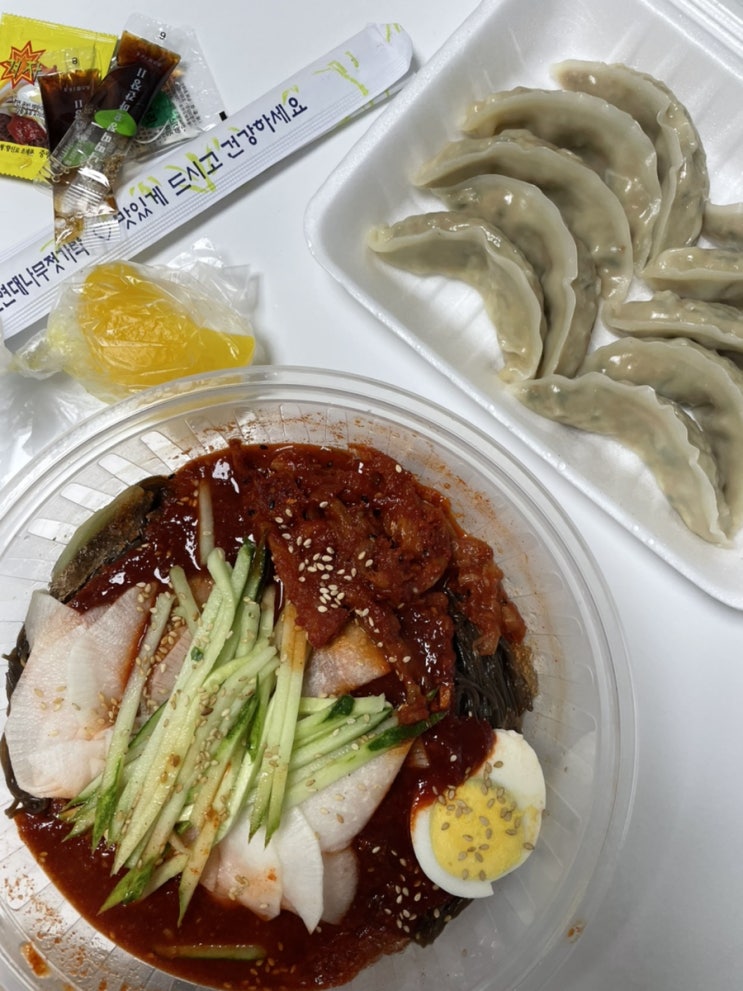 [강남/양재 맛집] 회냉면과 새우 만두가 맛있는 기막힌 칡냉면, 배달의 민족 후기