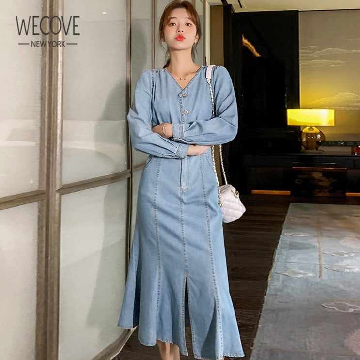핵가성비 좋은 위코브 긴소매 v넥 트임 인어 데님 롱 원피스 추천해요 핵가성비 좋은 위코브 긴소매 v넥 트임 인어 데님 롱 원피스 추천해요