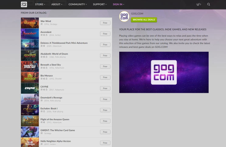 GOG.COM 게임 무료 배포 GOG.COM 게임 무료 배포