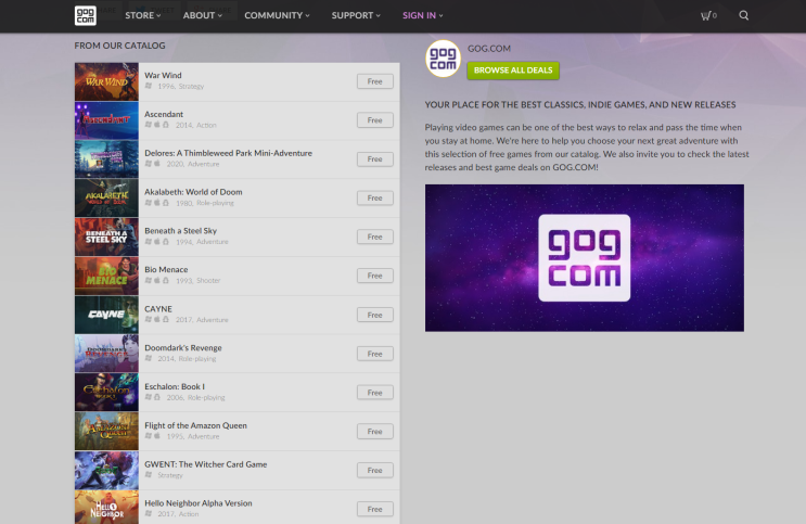 GOG.COM 게임 무료 배포