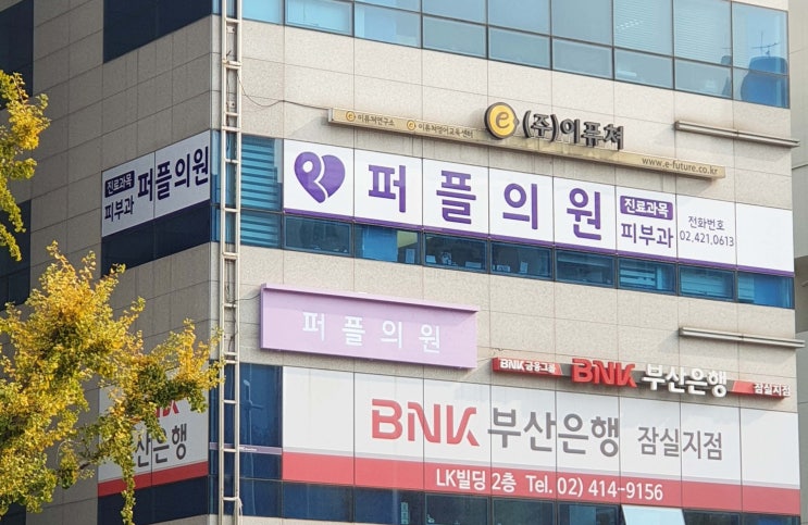  병원 외부 유리창문 디자인 및 창문랩핑 원웨이필름 시공사례 (피부과)