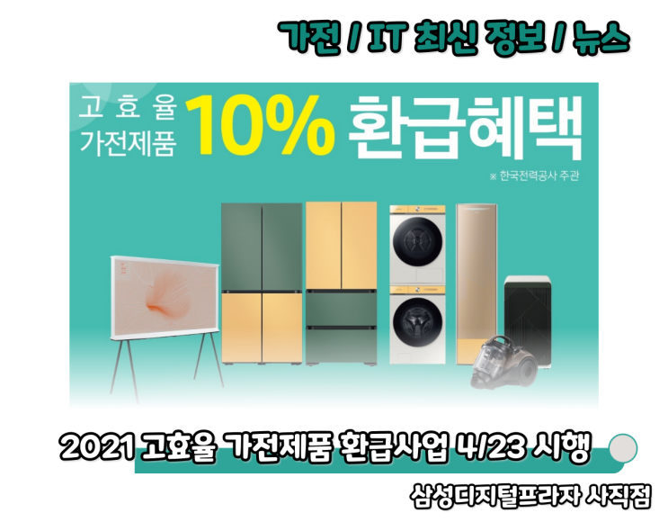  2021 한전 1등급 고효율 가전환급사업 4월23일 시행!!