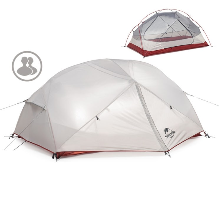 요즘 인기있는 돔 텐트 몽가2 백패킹 알파인 초경량 캠핑 비박 20D 방수, 2인용(라이트 그레이+레드) 추천해요