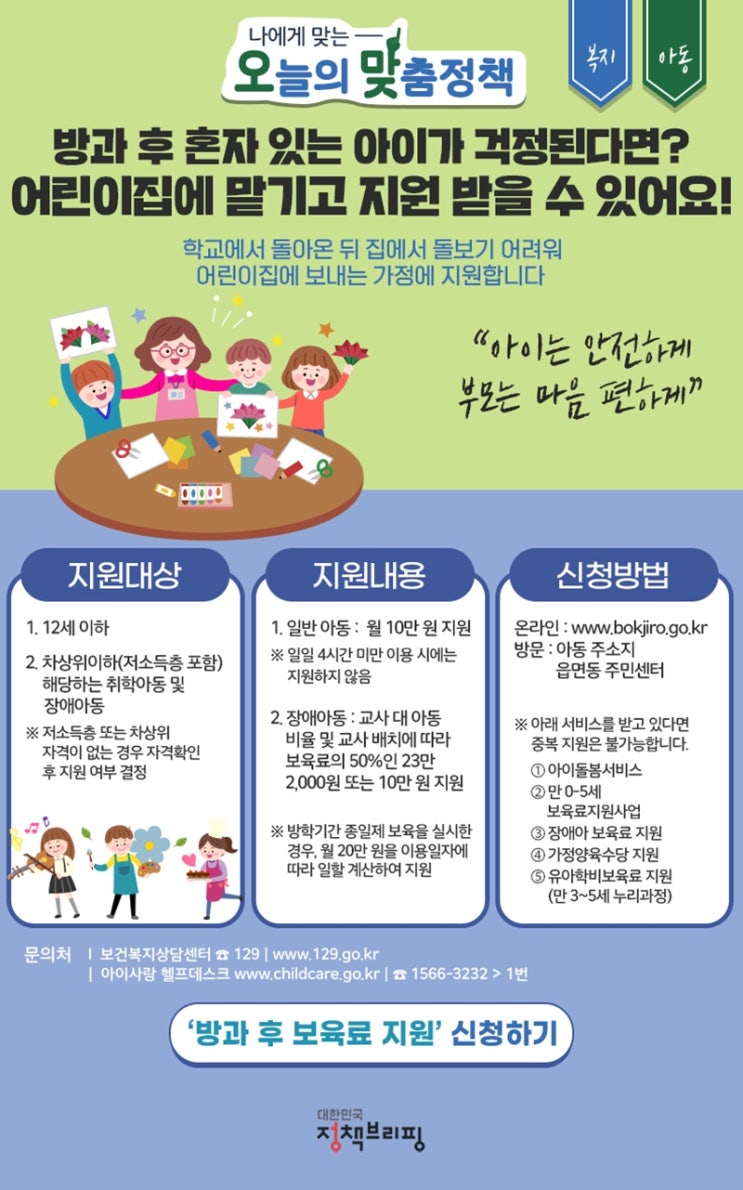 방과 후 돌봄이 필요한가요? 방과후 보육료 지원 방과 후 돌봄이 필요한가요? 방과후 보육료 지원