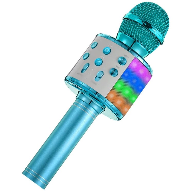 구매평 좋은 by Kaprise 어린 이용 노래방 마이크 1 개의 블루투스 기계에 무선 4 개 LED 조명이있는 휴대용 녹음 기능 Android 및 iOS 장치와 호환 (파란색)
