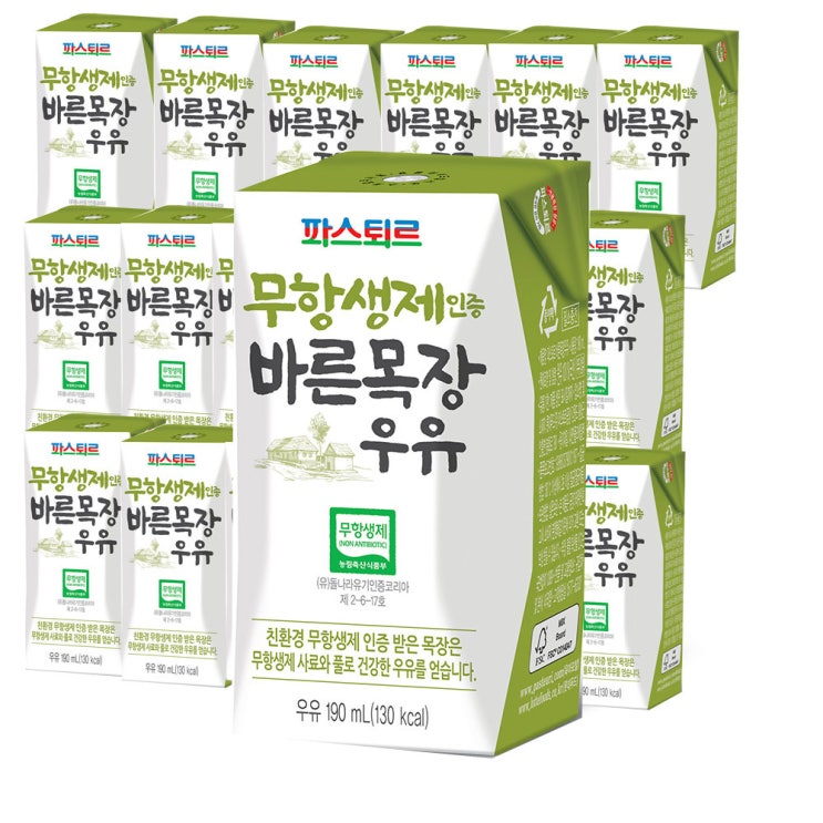 인지도 있는 파스퇴르 파스퇴르 무항생제인증 바른목장우유190ml(54팩), 190ml, 54팩 추천합니다