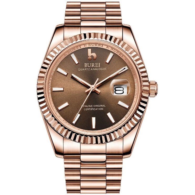 구매평 좋은 Brand: BUREI 스테인레스 스틸 밴드와 BUREI 남성 시계 럭셔리 아날로그 쿼츠 손목 시계 로즈 골드 다이얼 추천합니다