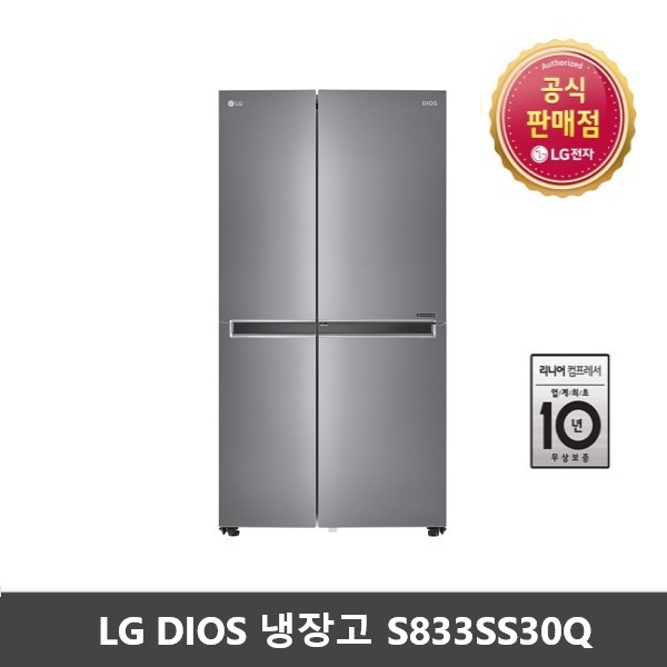 잘나가는 [LG공식인증점]LG전자 디오스 양문형냉장고 S833SS30Q DA 좋아요