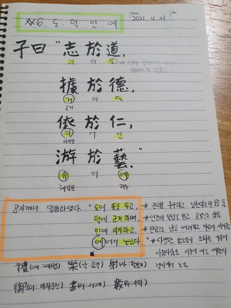  [논어필사] 7.술이(#6. 道,德,仁,藝)