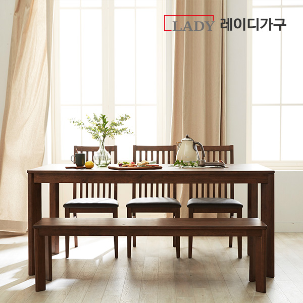 요즘 인기있는 레이디가구 포엠 6인 식탁세트 (벤치1 의자3), 월넛 좋아요 요즘 인기있는 레이디가구 포엠 6인 식탁세트 (벤치1 의자3), 월넛 좋아요