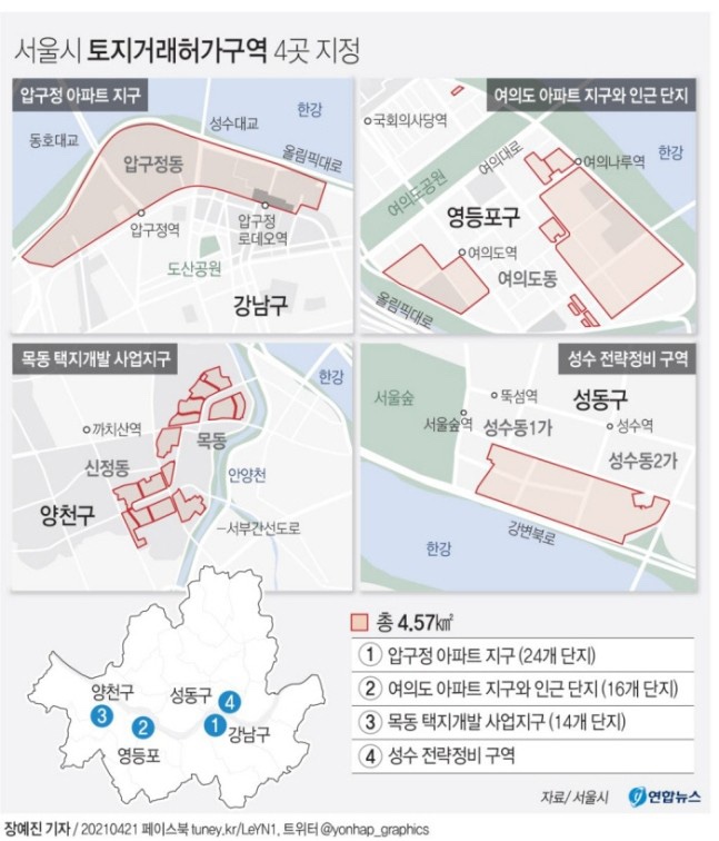  오세훈 서울 시장 압구정 여의도 목동 성수에 신규 토지거래 허가구역 지정