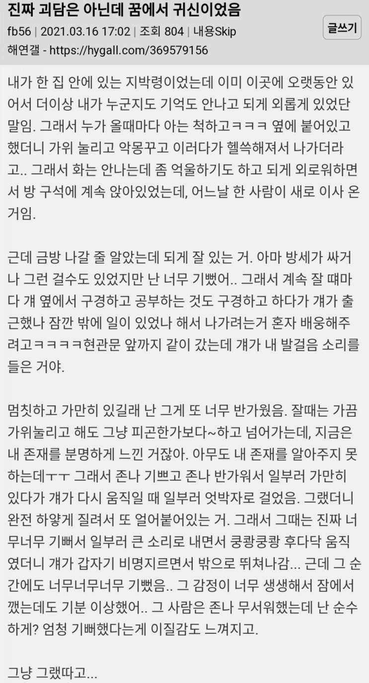  진짜 괴담은 아닌데 꿈에서 귀신이었어