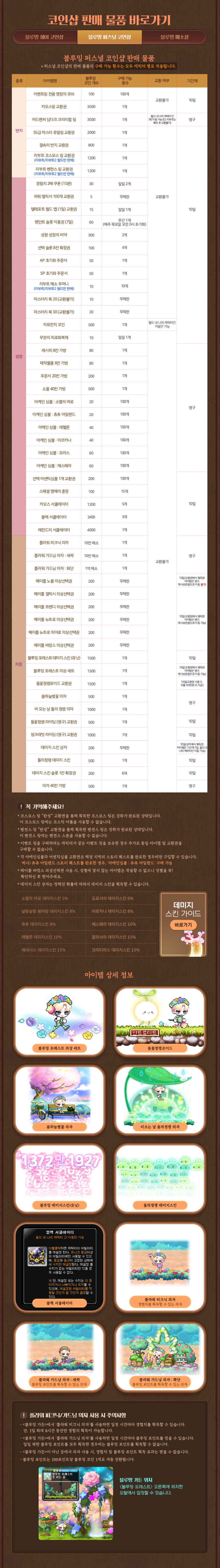 메이플 18주년 리부트 블루밍 코인샵 물품 정리 및 추천(코인 계산기 첨부) : 네이버 블로그