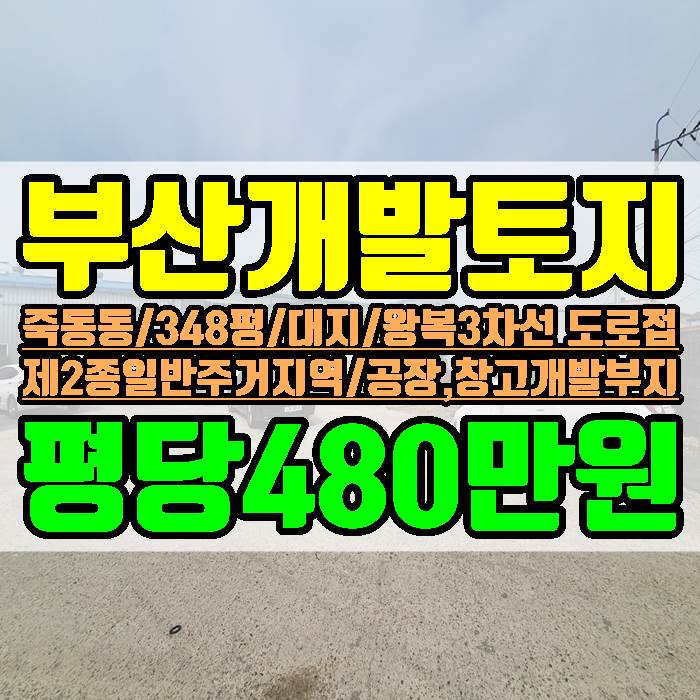 부산 강서구 죽동동 공장 창고 개발부지 제2종일반주거지역 348평 왕복 3차선 도로접 평당 480만