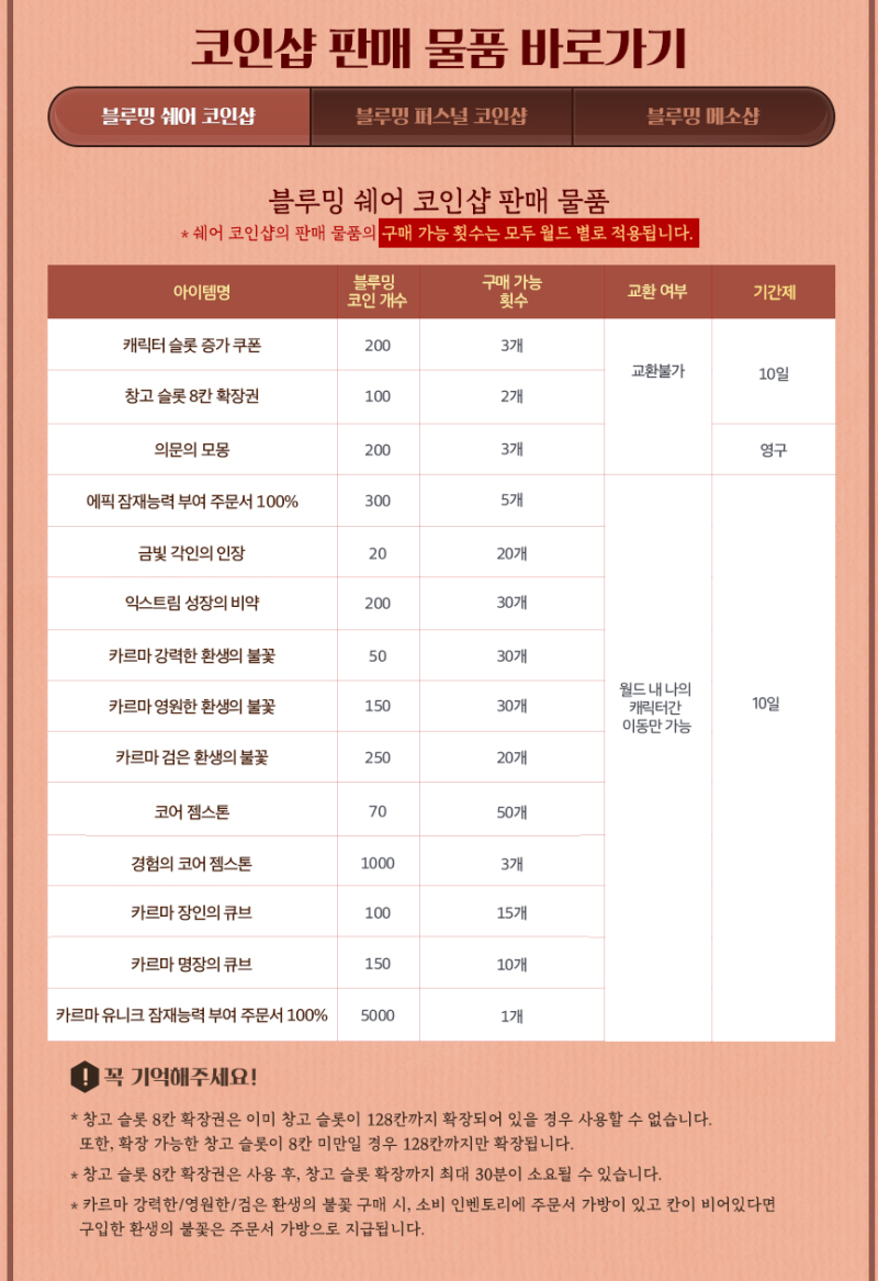 메이플 18주년 리부트 블루밍 코인샵 물품 정리 및 추천(코인 계산기 첨부) : 네이버 블로그