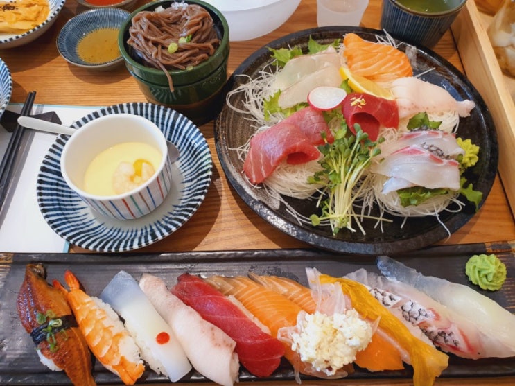  상무초밥 길동점 사시미오마카세랑 사케먹고 왔어요 배달가능 초밥맛집