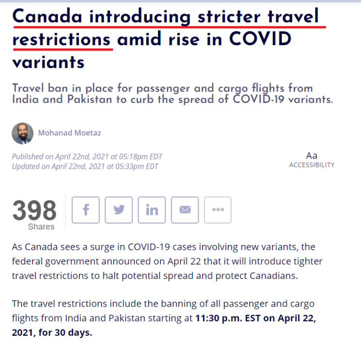 캐나다 워킹홀리데이 21년 캐나다 새 여행 규제 실시 예정